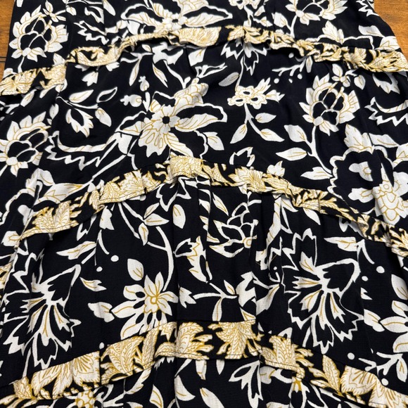 Anthropologie Black White Gold Floral Tiered Ruffle V Neck Dress Size S - Picture 5 of 8